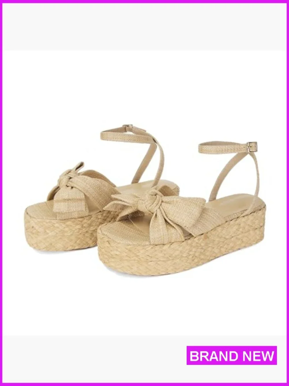 Raffia Platform Sandals Comfortable Adjustable Buckle Strap Open Toe Woven